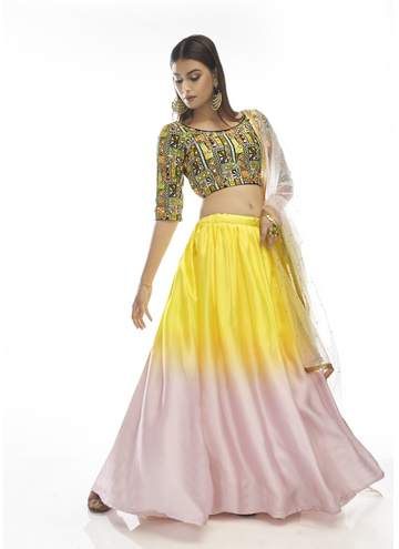 Yellow Color Satin Georgette Double Shaded Lehenga Choli